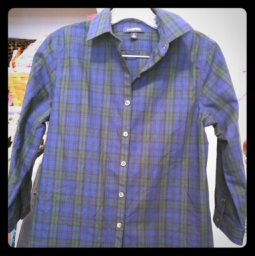 Lands End plaid button-down